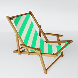 [ Thumbnail: Green and Beige Colored Lines/Stripes Pattern Sling Chair ]