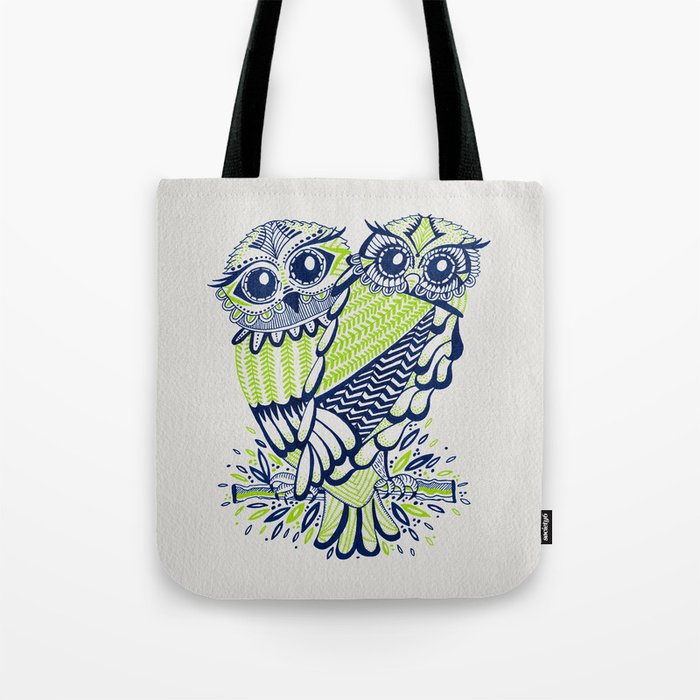 Owls – Navy & Lime Tote Bag
