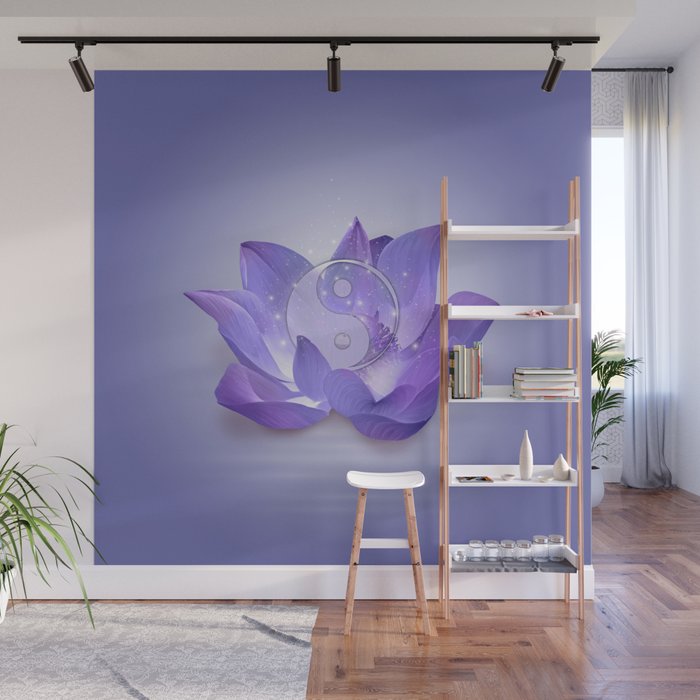 Very Peri Lotus and Yin Yang Wall Mural