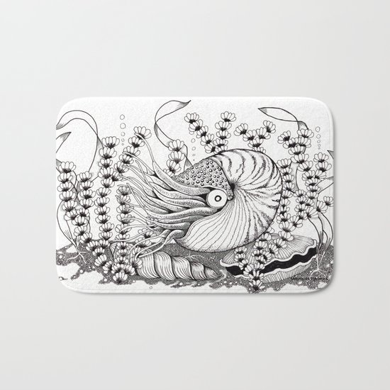 Zentangle Nautilus in the Ocean Illustration Bath Mat