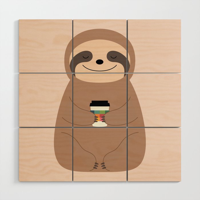 Sloth Coffee Time Wood Wall Art