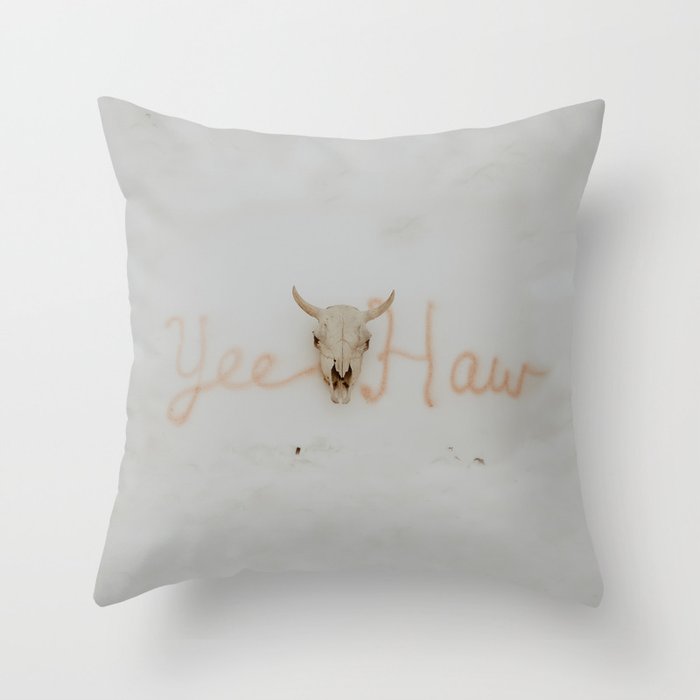 Yee Haw Cow Skull Throw Pillow