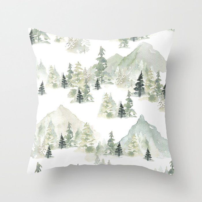 Misty Pine Mountain Pattern Throw Pillow