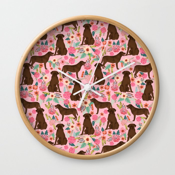 Chocolate Labrador Retriever dog floral gifts must haves chocolate lab lover Wall Clock