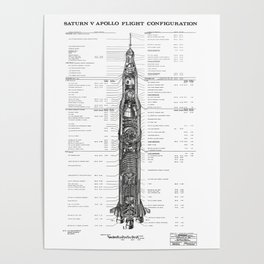 Apollo 11 Saturn V Blueprint in High Resolution (white) Poster