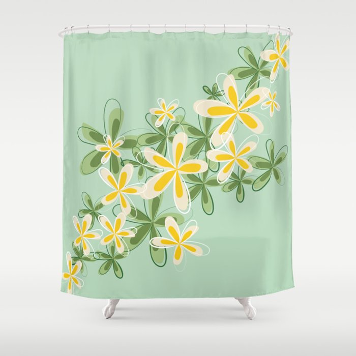 Arden - Minimalistic Floral Art Pattern in Green and Yellow Shower Curtain