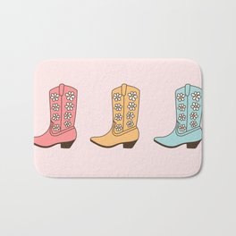 Cowgirl Boots and Daisies, Blush Pink, Mint, Cute Pastel Cowboy Pattern Bath Mat