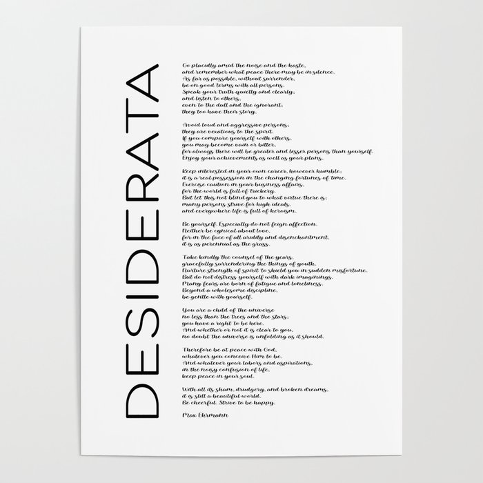 Desiderata Poem by Max Ehrmann - Literary Gifts Poster by EK Art | Society6