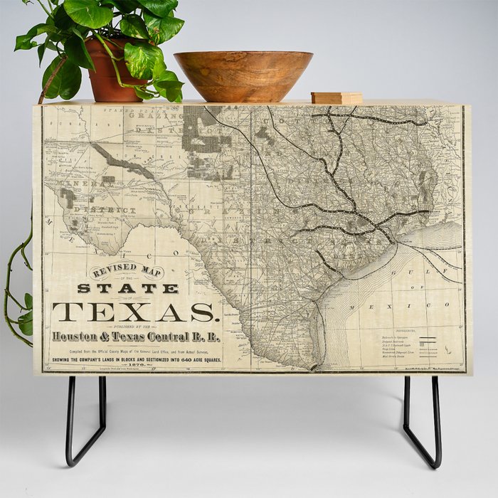 Old Map of Texas 1876 Vintage Wall map Restoration Hardware Style Map Credenza