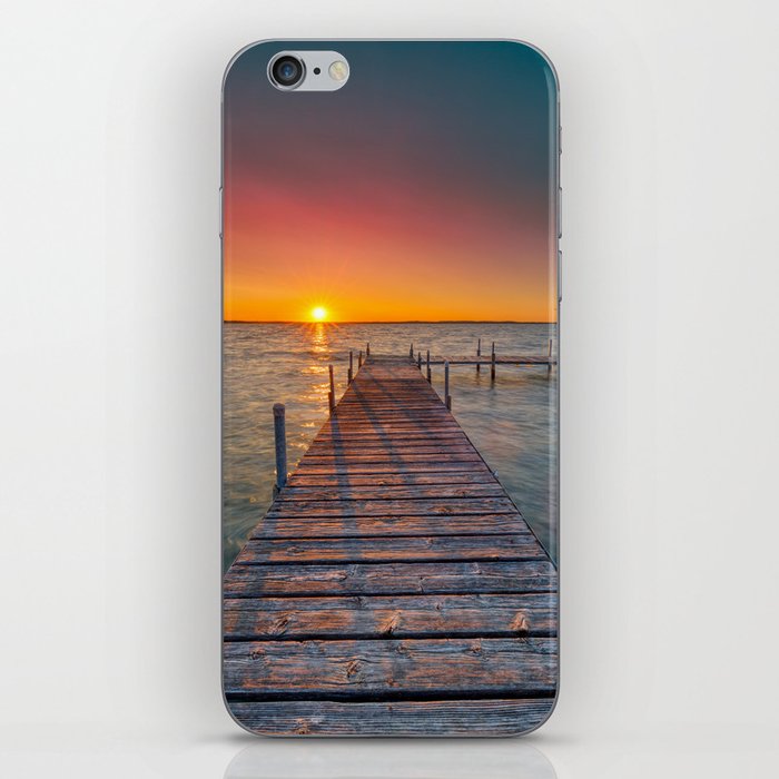 Orange Lake Sunset, Dock  iPhone Skin