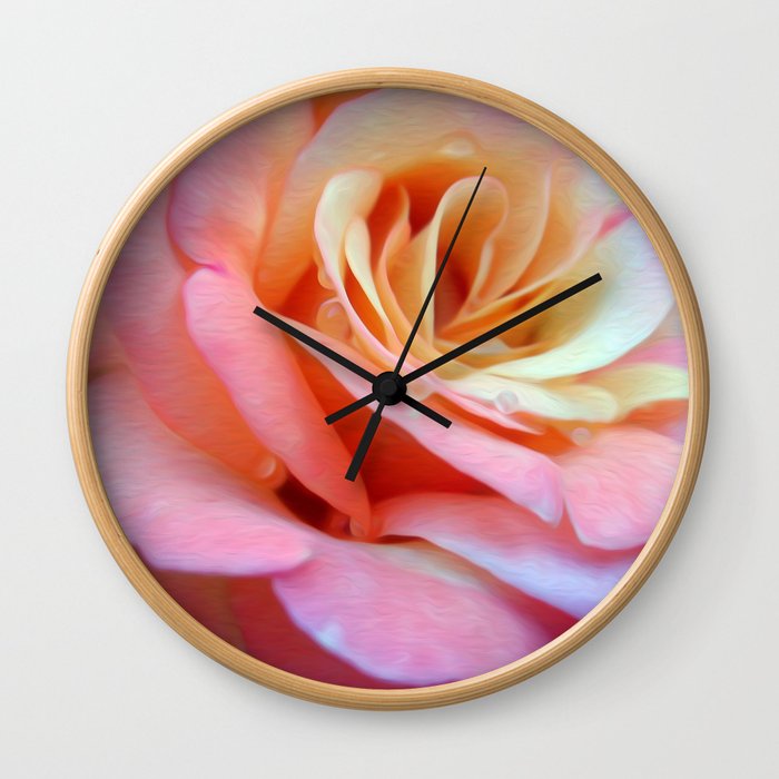 Rose with Rain Drops Wall Clock