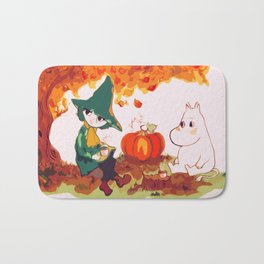 The Autumn Tea Bath Mat | Digital, Illustration, Snufkin, Moomintroll, Drawing, Tovejansson, Pumpkin, Tea, Moomin, Autumn 