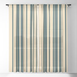 [ Thumbnail: Dark Slate Gray and Beige Colored Stripes/Lines Pattern Sheer Curtain ]