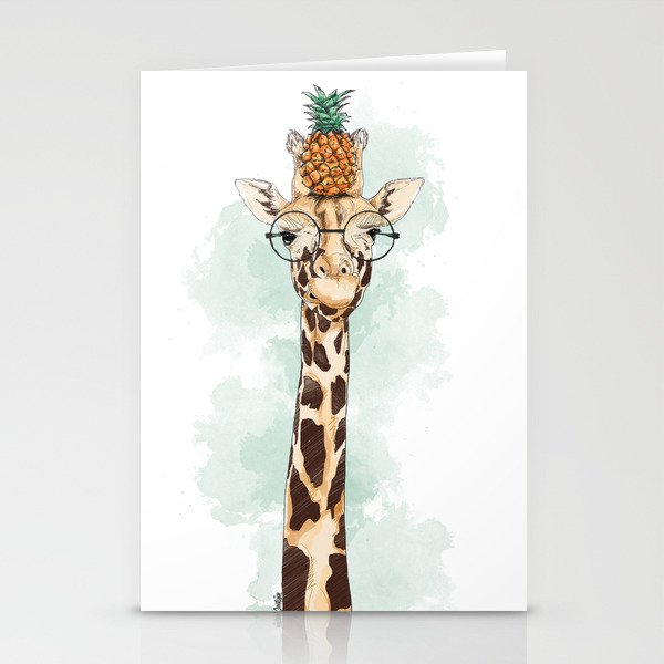 Intelectual Giraffe with a pineapple on head Stationery Cards