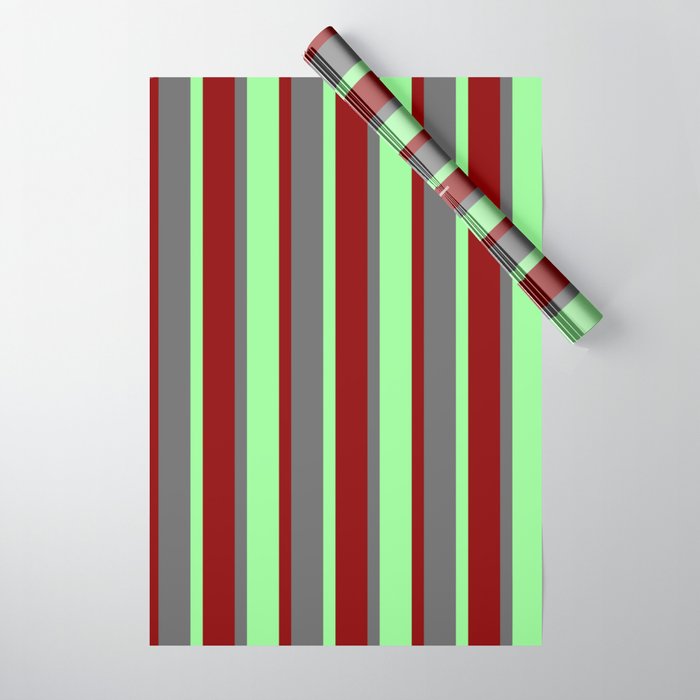 Dark Red, Green, and Dim Gray Colored Lines Pattern Wrapping Paper