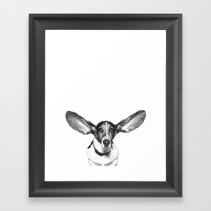 Black and White Dog Ears Framed Art Print