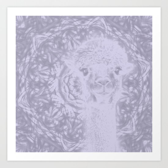 Ghostly alpaca and Lilac-gray mandala Art Print