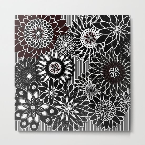 Flowers Black and White Metal Print