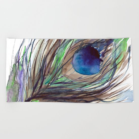 Peacock piece || watercolor Beach Towel