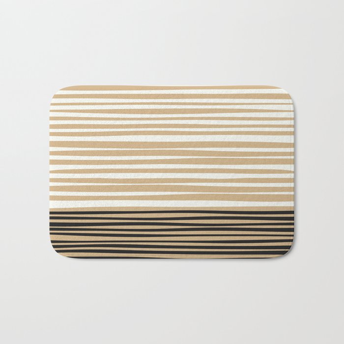 Natural Stripes Modern Minimalist Colour Block Pattern Black Oat Beige Cream Bath Mat