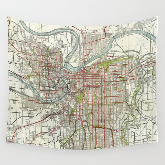 Vintage Map of Kansas City Missouri (1920) Wall Tapestry by BravuraMedia  Society6