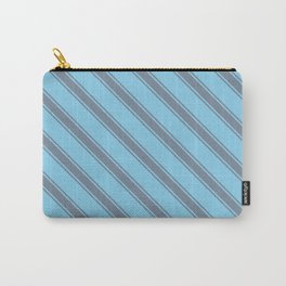 [ Thumbnail: Sky Blue and Light Slate Gray Colored Stripes Pattern Carry-All Pouch ]