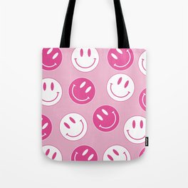 Large Pink and White Smiley Face - Preppy Aesthetic Decor Tote Bag
