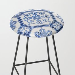 Blue Portugese Tile Pattern | Colorful Travel Photography in Portugal | Azulejos House Design Art Print Bar Stool