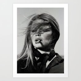 Brigitte Bardot Smoking a Cigarette, Black and White Photograph Art Print