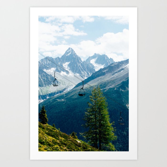 Chairlift at the Mont Blanc Massive || Travel Art Print French Alps Art Print