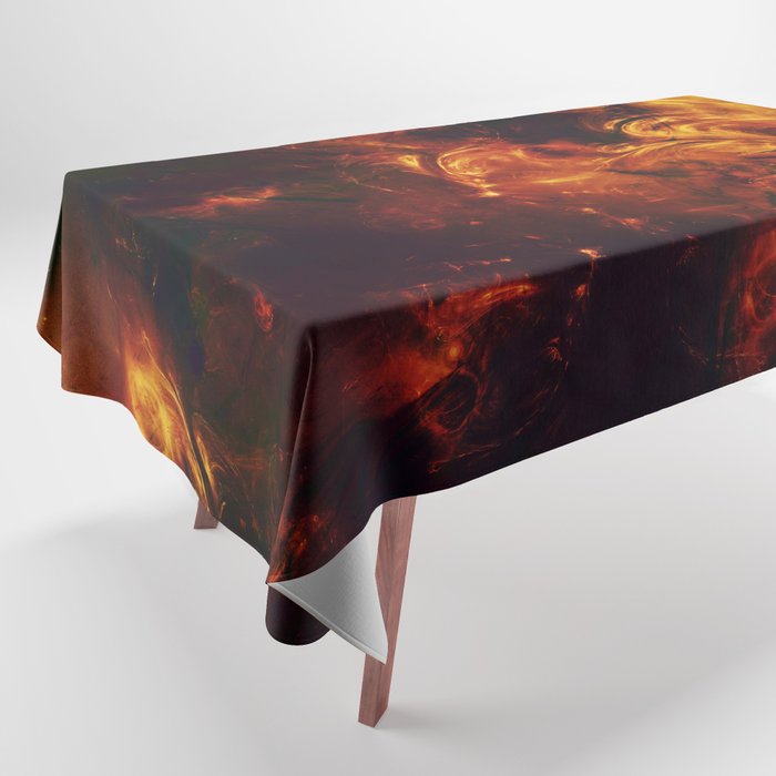 Molten Fire Burst Flames Black and Orange Abstract Artwork Tablecloth