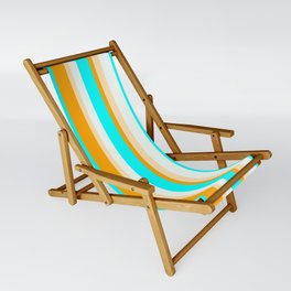 [ Thumbnail: Orange, Beige, Mint Cream & Aqua Colored Striped/Lined Pattern Sling Chair ]