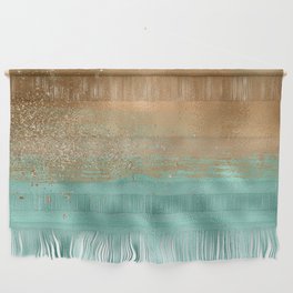 Turquoise And Gold Metal Glamour Texture Wall Hanging