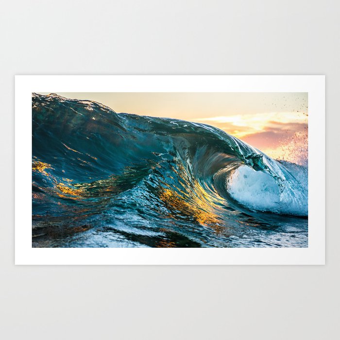Wave sunset and reflexion Art Print