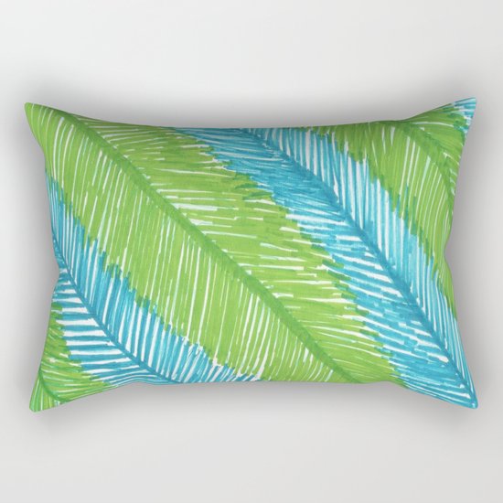 Blue and Green Palm Leaves Rectangular Pillow