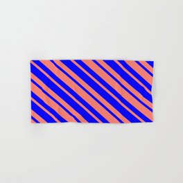 [ Thumbnail: Blue & Salmon Colored Lined Pattern Hand & Bath Towel ]