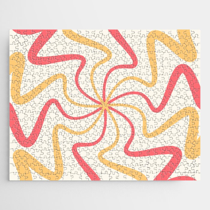 Mid Century Abstract Liquid Lines Pattern - Begonia and Topaz Jigsaw Puzzle