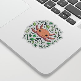 Axolotl with Plants // Kawaii, Wild Animal Sticker
