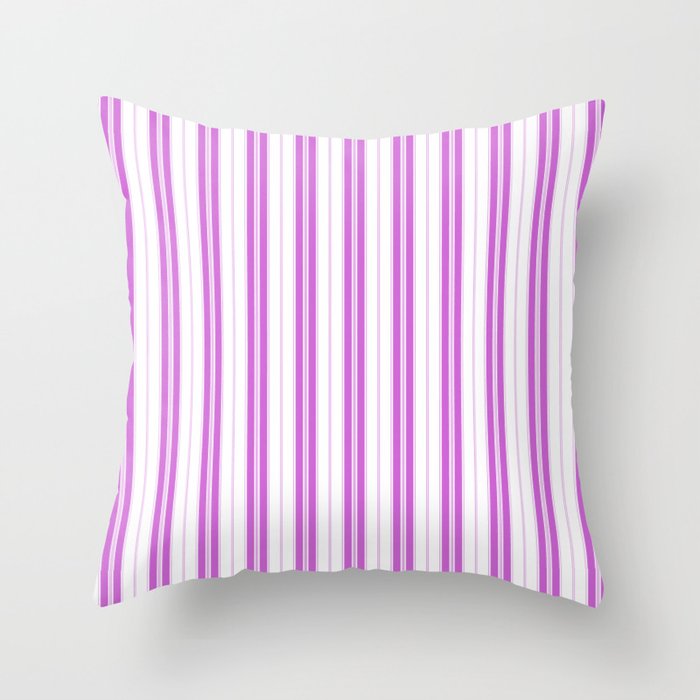 Magenta Pink and White Vintage American Country Cabin Ticking Stripe Throw Pillow