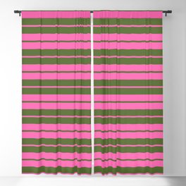 [ Thumbnail: Hot Pink and Dark Olive Green Colored Lined Pattern Blackout Curtain ]