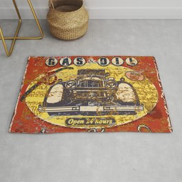 Vintage Filling station poster with retro car.  Area & Throw Rug