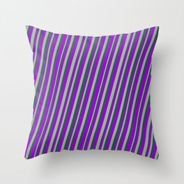 [ Thumbnail: Dark Violet, Dark Gray, and Dark Slate Gray Colored Striped Pattern Throw Pillow ]