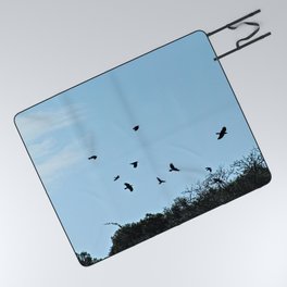 Ravens Flying Birds Over Trees Picnic Blanket