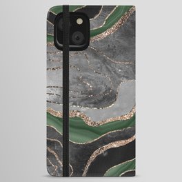 Green Black Marble Agate Gold Glitter Glam #1 (Faux Glitter) #decor #art #society6 iPhone Wallet Case