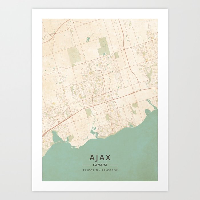 Ajax Canada Vintage Map Art Print By Designermapart Society6