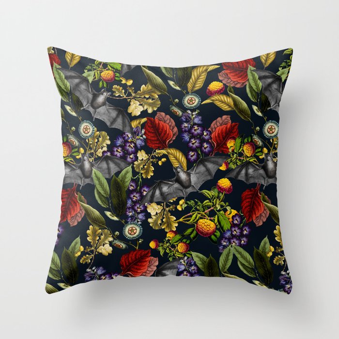 Flying Fox and Floral Pattern Throw Pillow