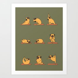 Pug Yoga In Khaki Art Print