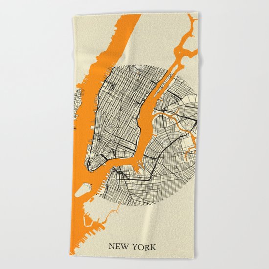 New York Map Moon Beach Towel