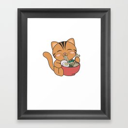 Ramen Cute Cat Eats Ramen Anime Cat Framed Art Print