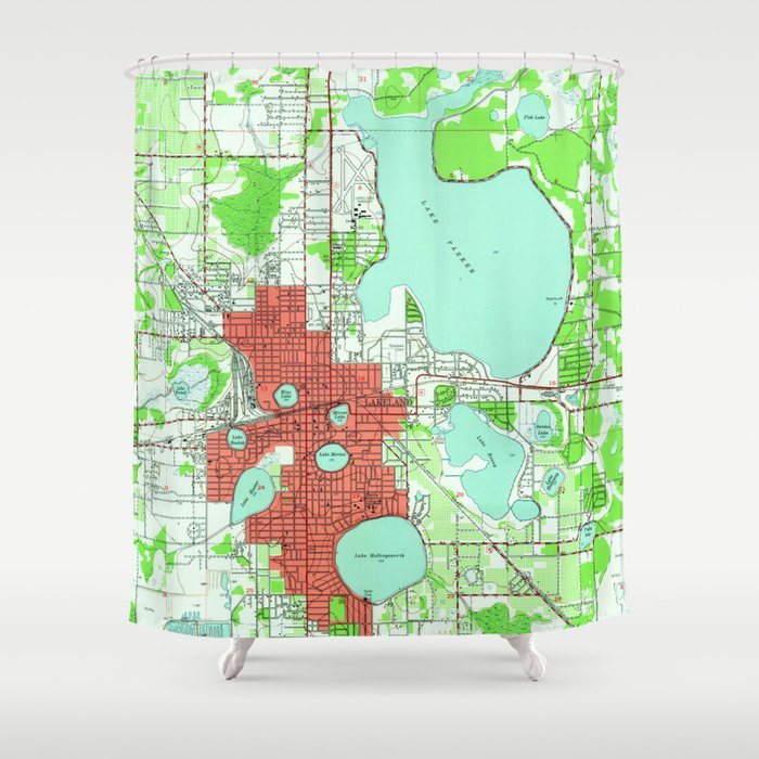 Vintage Map of Lakeland Florida (1944) Shower Curtain by BravuraMedia Society6